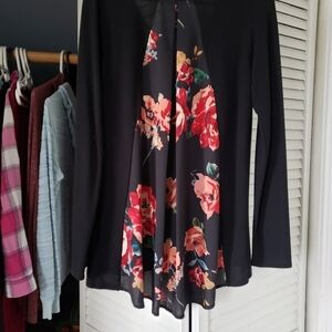 Black flowy shirt with sheer floral back design
